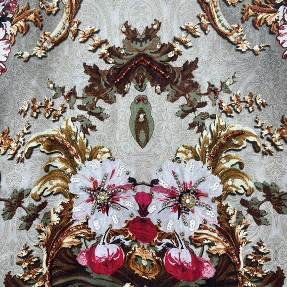 Women's 100% Silk Floral Beaded Long Sleeve  Blouse NO SIZE - Picture 5 of 11